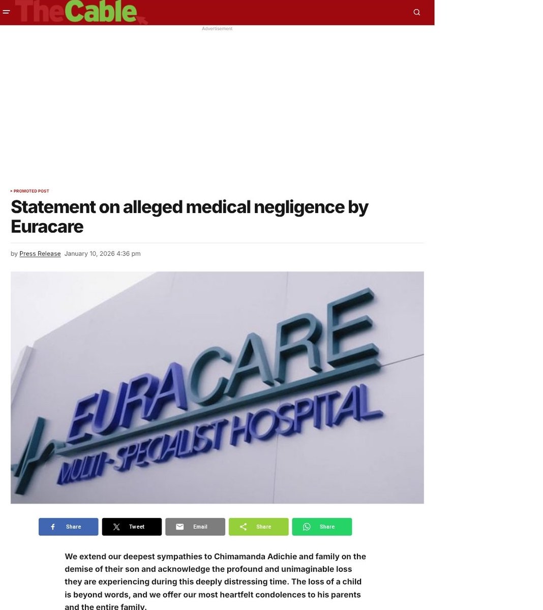 osemagnum's tweet image. STATEMENT FROM EURACARE. 

A SWIFT CLINICAL GOVERNANCE INVESTIGATION SHOULD BE DONE AND COMMUNICATED TO THE FAMILY.  

GUYS, READ, SHARE, REPOST... 

"We extend our deepest sympathies to Chimamanda Adichie and family on the demise of their son and acknowledge the profound and…