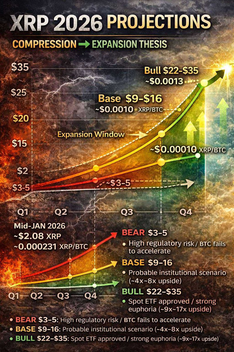 🚨𝐗𝐑𝐏 𝐄𝐍𝐓𝐄𝐑𝐒 𝟐𝟎𝟐𝟔 𝐈𝐍 𝐀 “𝐂𝐎𝐈𝐋𝐄𝐃” 𝐒𝐄𝐓𝐔𝐏 — 𝐅𝐑𝐎𝐌  ~$𝟐.𝟎𝟖 𝐓𝐎 $𝟗–$𝟏𝟔 𝐁𝐀𝐒𝐄 𝐂𝐀𝐒𝐄 (𝟒×–𝟖× 𝐑𝐈𝐒𝐊/𝐑𝐄𝐖𝐀𝐑𝐃)  ⚠️📈 I spent a couple of hours and 3 AI to grade mathematical models of $XRP