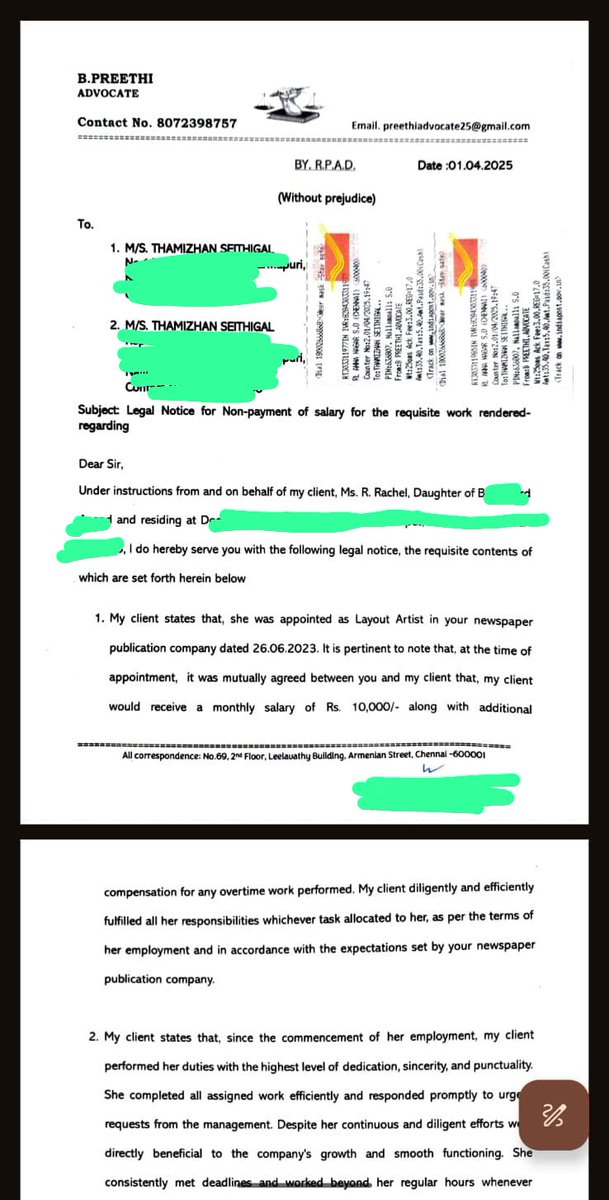 Ms_Rachel_RA's tweet photo. This is to bring to notice that @rp_muthamilan has failed to pay my salary dues of ₹16,663 from 2023 even after a legal notice. The employer is linked to the ruling party. Kindly intervene.
@CMOTamilNadu @Udhaystalin @tnpoliceoffl @LabourTN_Govt
#WageTheft #EmployeeRights https://t.co/kAwhfWrBZ6
