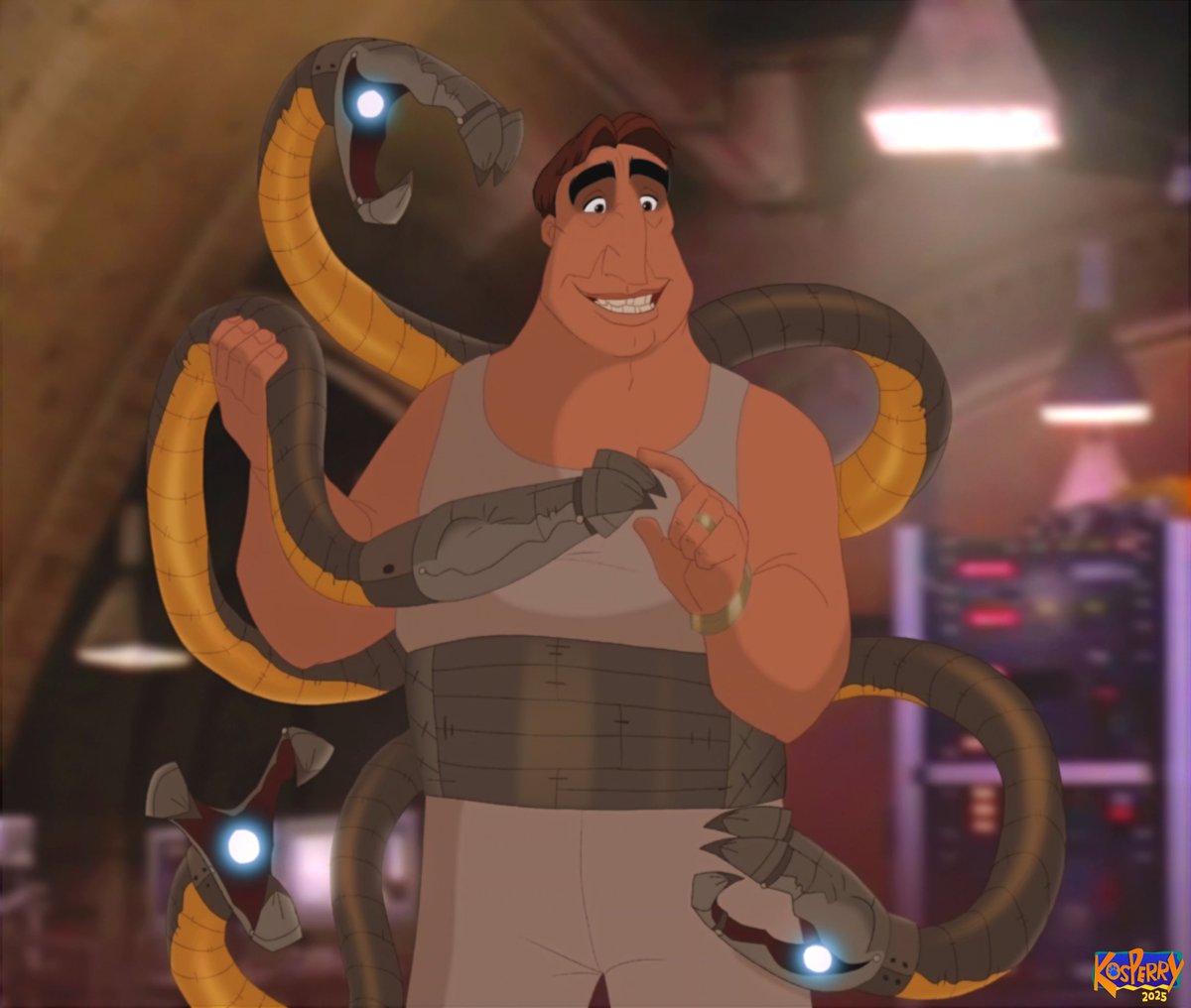 Kosperry's tweet image. Otto Octavius and his trusty robotic arms....before the fusion experiment goes amiss!
I initially drew this back in November...hence the 2025 watermark! xD But I went and added a background from the movie to it and so I thought I'd post it! 8D