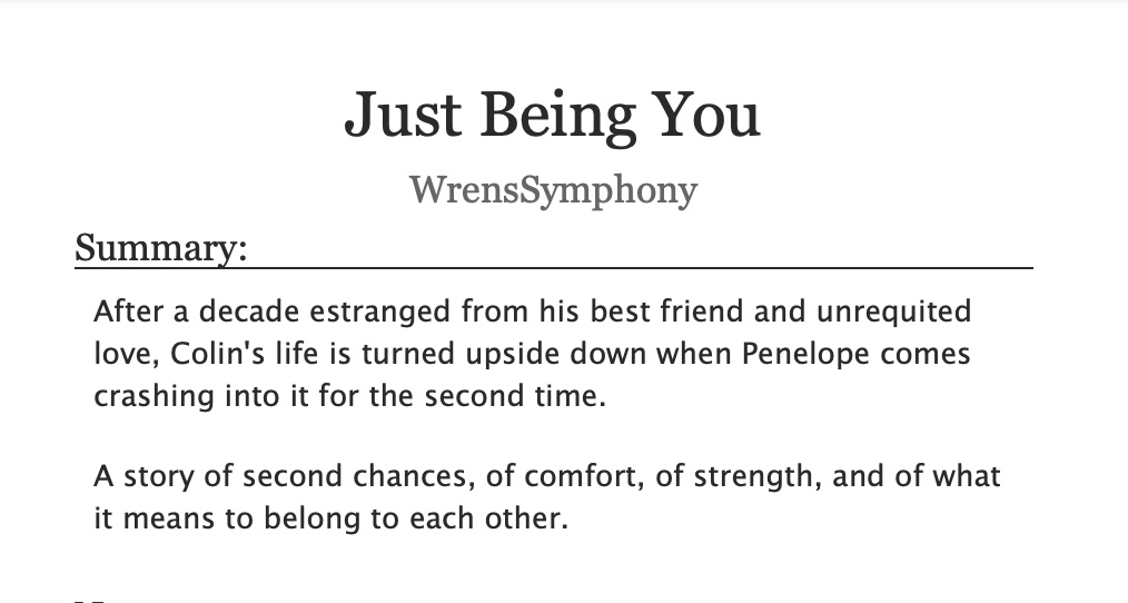 WrensSymphony's tweet image. Just posted Chapter 2 of my WIP 💕
Second chance love story, estranged friends to lovers after a decade apart. It's very much a hurt/comfort fic, so check the tags ❤️

archiveofourown.org/works/75934561…