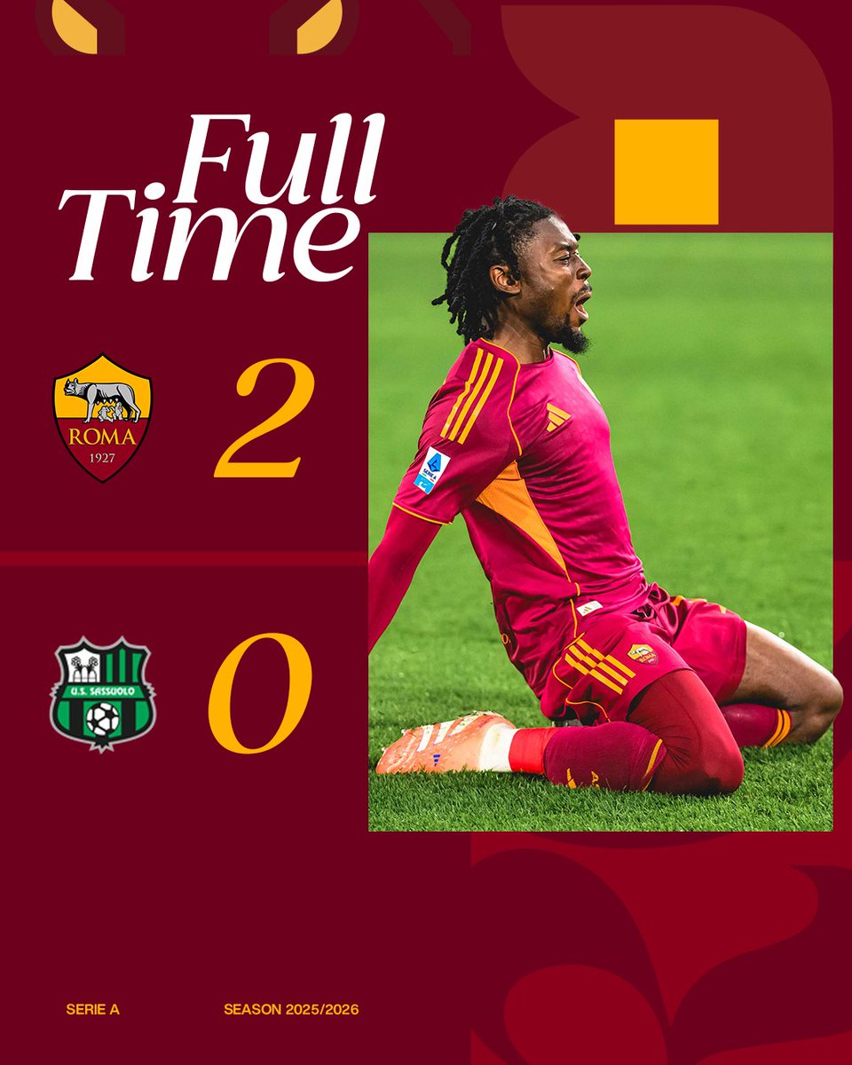 ⏱️| Full time at the Olimpico! 

👏 Second-half goals by Kone and Soulé secure the points!

#ASRoma #RomaSassuolo