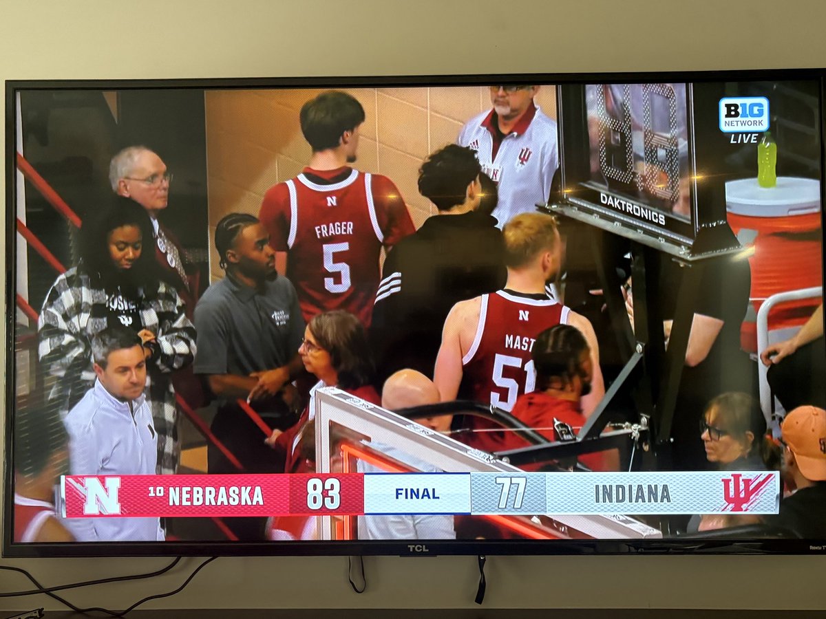 BillSchammert's tweet photo. We live in a world where Nebraska is 16-0 and a freshman from Lincoln Southwest is dunking ON Indiana to a seal a victory at Assembly Hall 👀

GO BIG RED! https://t.co/Q0KXTg24bX