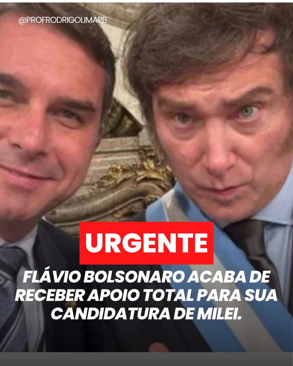 rodrigolimamdh's tweet photo. Flávio Bolsonaro acaba de receber apoio total para sua candidatura de MILEI. https://t.co/8Ok008Y2H5