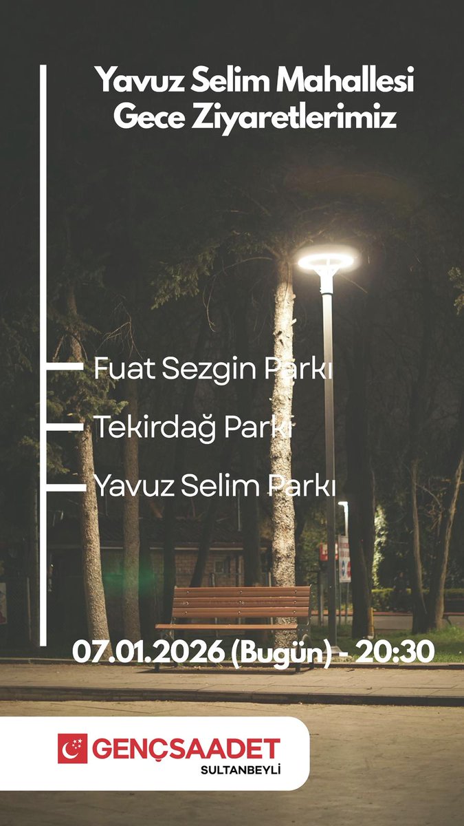 "SOKAKLARA, MEYDANLARA ESKİMEYEN SÖZÜMÜZ VAR!"

Sultanbeyli Gençlik Kolları olarak; Sultanbeyli'mizin 15 mahallesinin bütün parklarını ziyaret edip, genç kardeşlerimizle tanışma faaliyetlerine Yavuz Selim Mahallesi'nde devam ettik.

📍Yavuz Selim Mahallesi