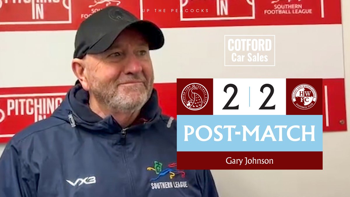 “The lads gave an unbelievable effort today” 💬

First-Team Manager Gary Johnson spoke to the club's media after his side picked up a point against Havant &amp; Waterlooville.

➡️ youtu.be/rwExzS5_2nY

Gary is sponsored by Cotford Car Sales.

#UpThePeacocks 🦚