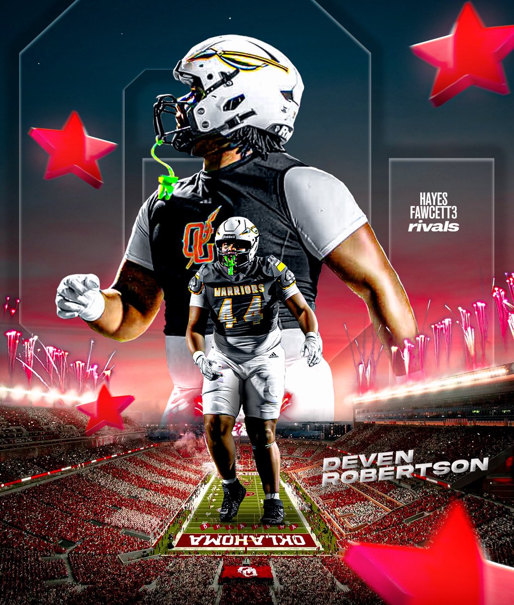 Hayesfawcett3's tweet image. BREAKING: Class of 2027 DL Deven Robertson has Committed to Oklahoma, he tells me for @rivals

The 6’2 215 DL chose the Sooners over Texas A&amp;amp;M and Notre Dame

“Isaiah 54:17 no weapon that is formed thee shall prosper #BOOMERSOONER 🅾️🐴”

on3.com/rivals/deven-r…