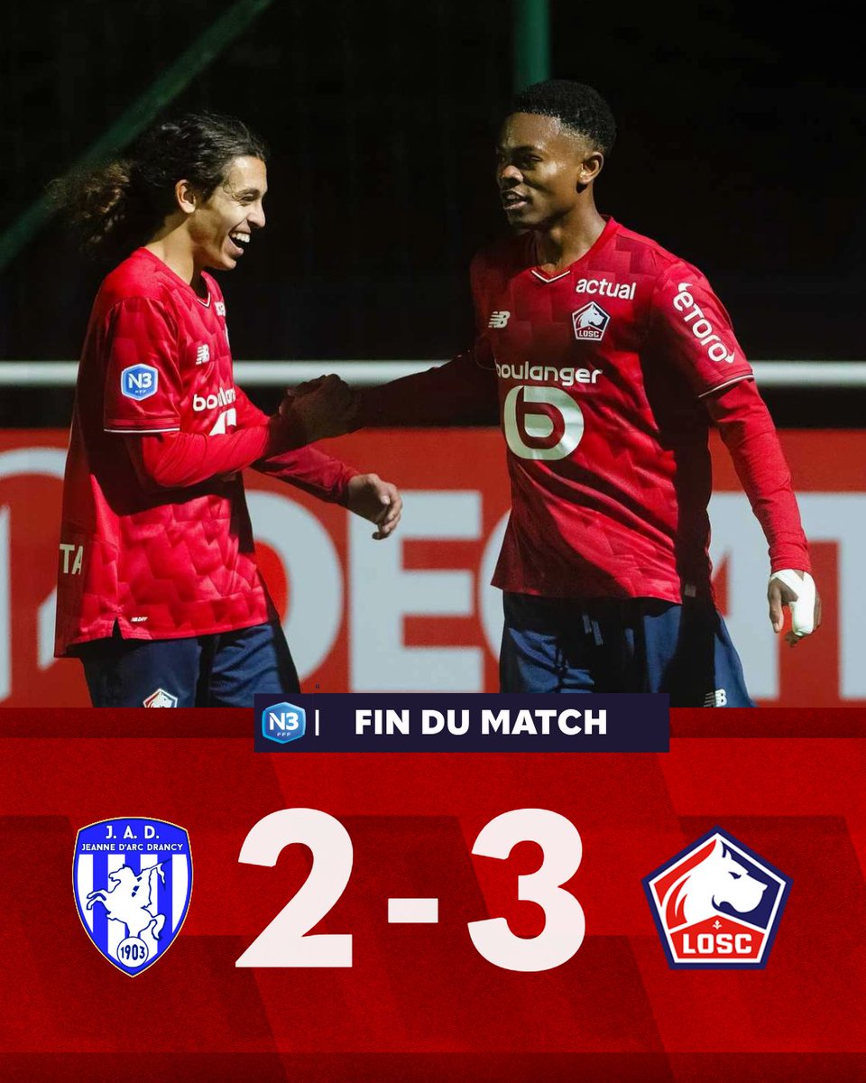 [N3] 90'| 2⃣-3⃣

𝐕𝐈𝐂𝐓𝐎𝐈𝐑𝐄 𝐃𝐄 𝐋𝐀 𝐉𝐄𝐔𝐍𝐄𝐒𝐒𝐄 𝐋𝐈𝐋𝐋𝐎𝐈𝐒𝐄 😍

Grâce à une fin de première mi-temps de folie, les Lillois s'imposent à l'extérieur 👊

Ayodele, Yondjo Matah et Malanda sont les buteurs 🤩

Le compte-rendu 👉shorturl.at/ABQbl

#JADLOSC