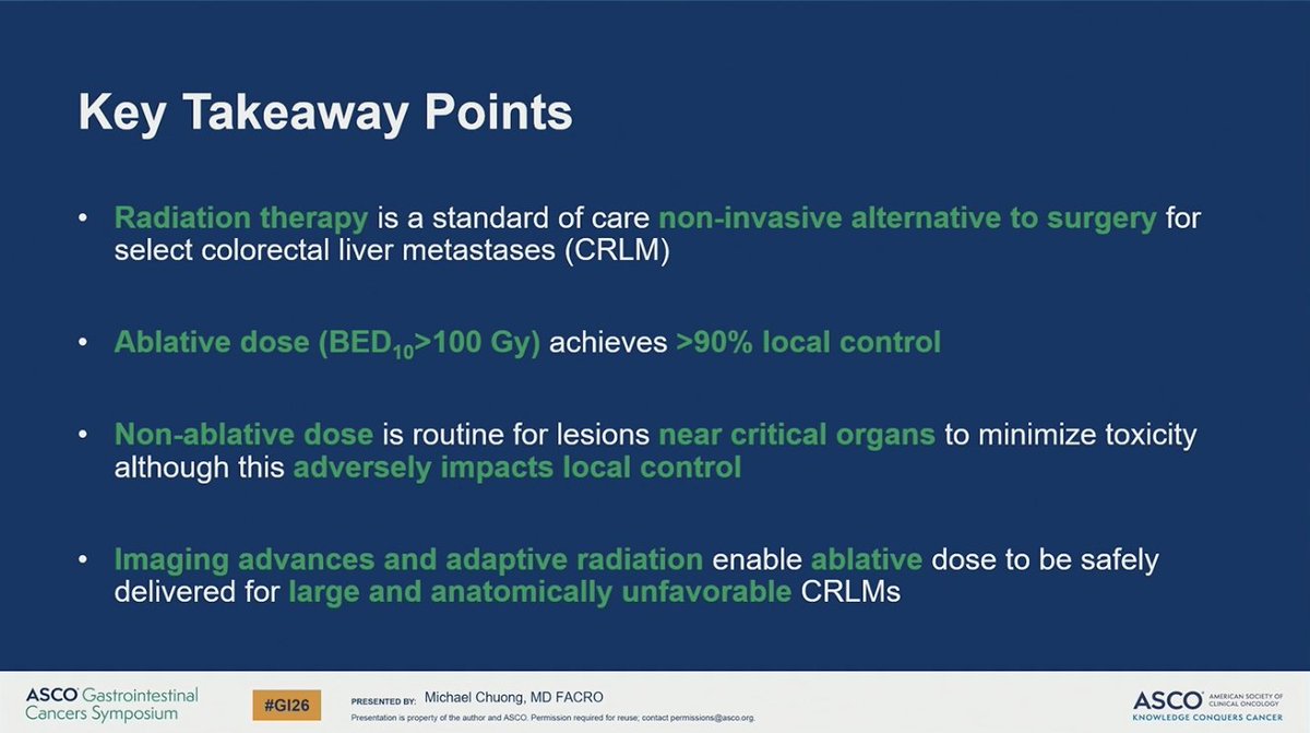 NiuSanford's tweet image. Great presentation on advancements in RT for liver metastases.

Ablative RT can be curative, non-invasive, &amp;amp; efficient.

No better person than @MikeChuongMD to highlight the evolution &amp;amp; potential of innovative RT technologies in this space. #GI26