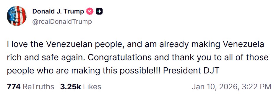 INGEN62's tweet image. 🇻🇪🇺🇸 | Presidente Trump: 

“Amo al pueblo venezolano y ya estoy haciendo que Venezuela vuelva a ser próspera y segura. ¡Felicitaciones y gracias a todos los que lo hacen posible!”