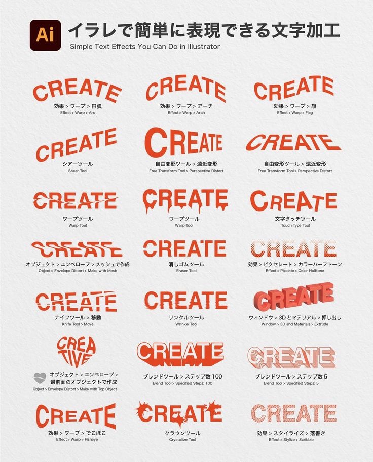 typelabo's tweet photo. 20 creative text distortions you can try in adobe illustrator (tamaken) https://t.co/I7j4nCPMKf