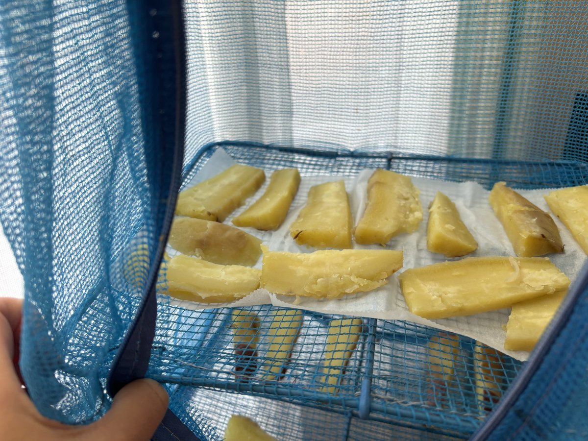 おはようございます🌞
自然農法　Nao'sファームさんの
さつまいも🍠です。
お芋の優しい甘さがあまりませ〜ん✨こちらの風で干し芋に変身中✨