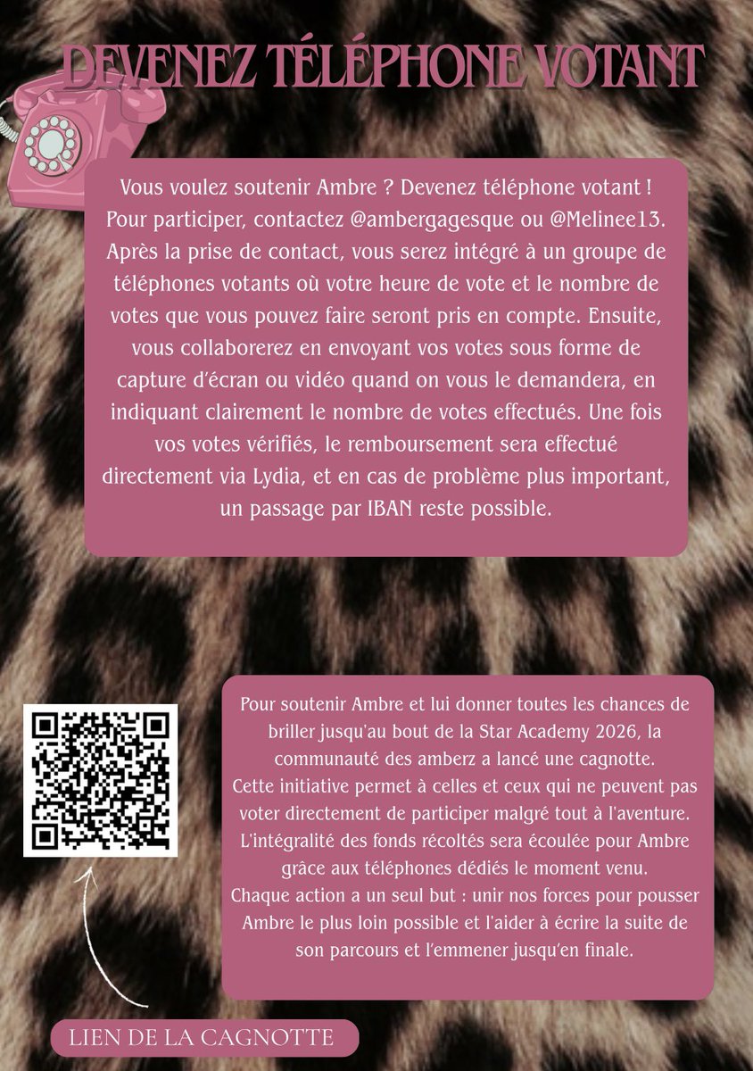 🐆LES AMBERZ ONT BESOIN DE VOUS !!
pour le prochain prime notre amber a besoin de nous !!
nous recherchons activement des téléphones votant.
et la cagnotte des amberz est toujours disponible, chaque vote compte !!

pots.lydia.me/collect/68689-…

#StarAcademy #StarAcademyLeLive