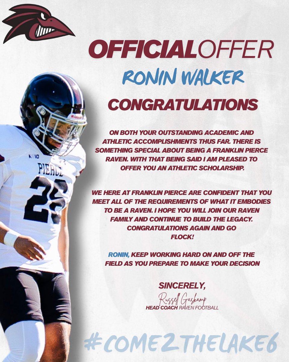 WalkerRonin's tweet photo. After a great offical visit, I’m grateful to have received an offer from Franklin Pierce University! 
@Ravens_FB @Coach_GAS @CoachRivo @Coach_Ewen @Coach_Savaii 

@BruceJ_55 @RHCometFootball https://t.co/0mi5dUkQV7