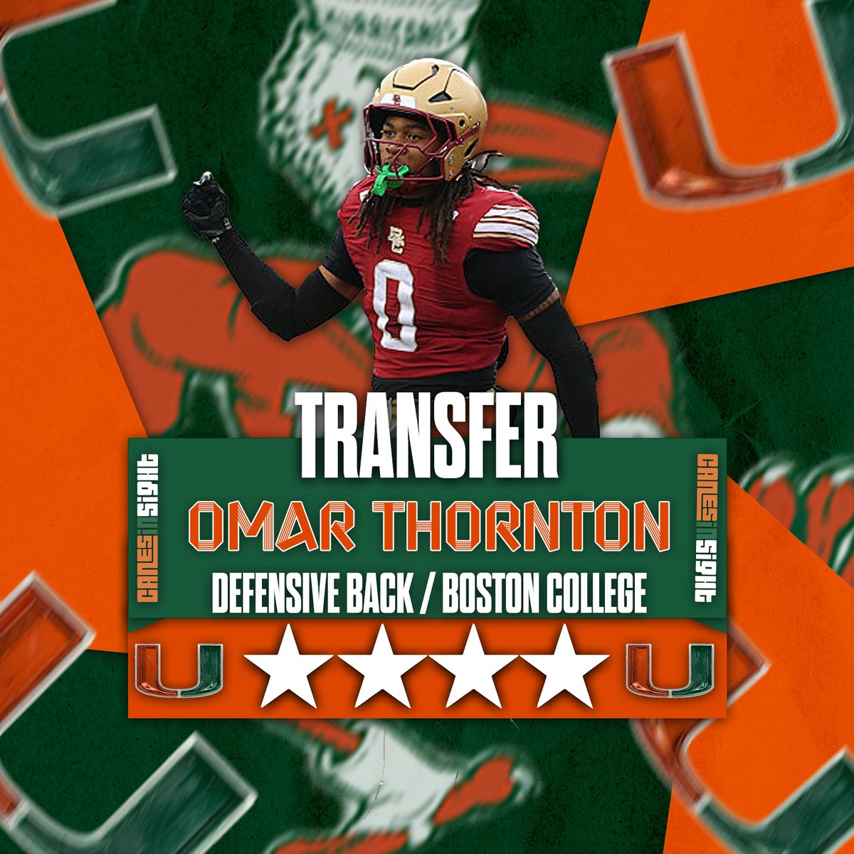 🚨TRANSFER ALERT🚨

<a href="/CanesFootball/">Miami Hurricanes Football</a> makes their first move in the transfer portal, landing Boston College DB Omar Thornton 🙌

A South Florida native who shined in the nickel role with 82 tackles and four forced fumbles🔒

#GoCanes
