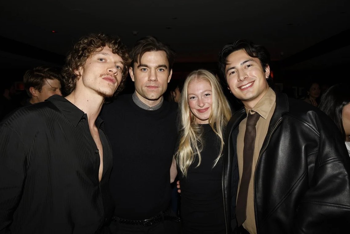 hudsonwupdates's tweet image. Hudson Williams and Connor Storrie with Patrick Ball and Elysia Roorbach at the NEON Golden Globes party