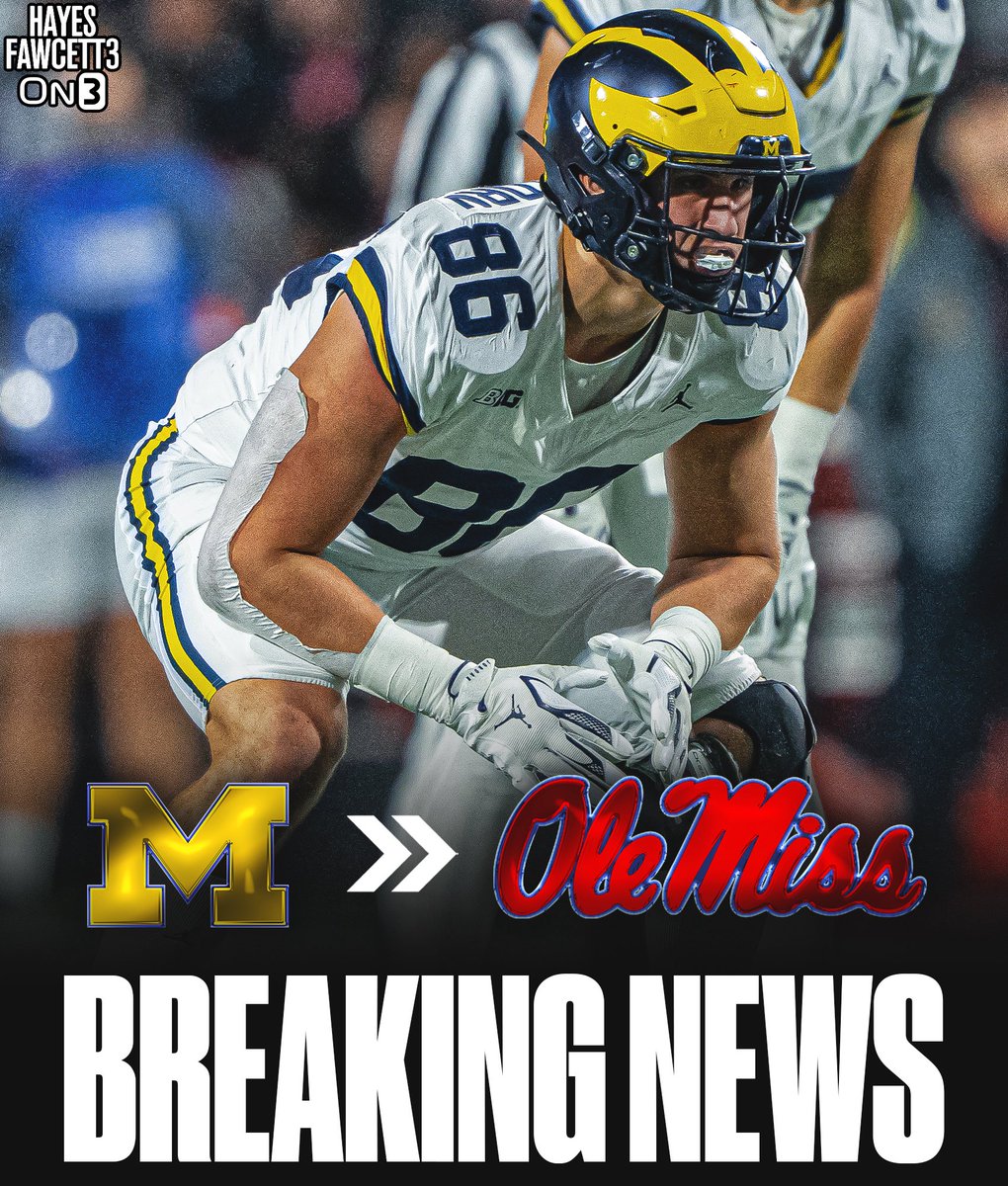 Hayesfawcett3's tweet image. BREAKING: Michigan transfer TE Brady Prieskorn has Committed to Ole Miss, he tells @On3Sports

The 6’6 250 TE will have 4 years of eligibility left

Was ranked as a Top 10 TE in the 2024 Class (per On3 Industry)

on3.com/transfer-porta…