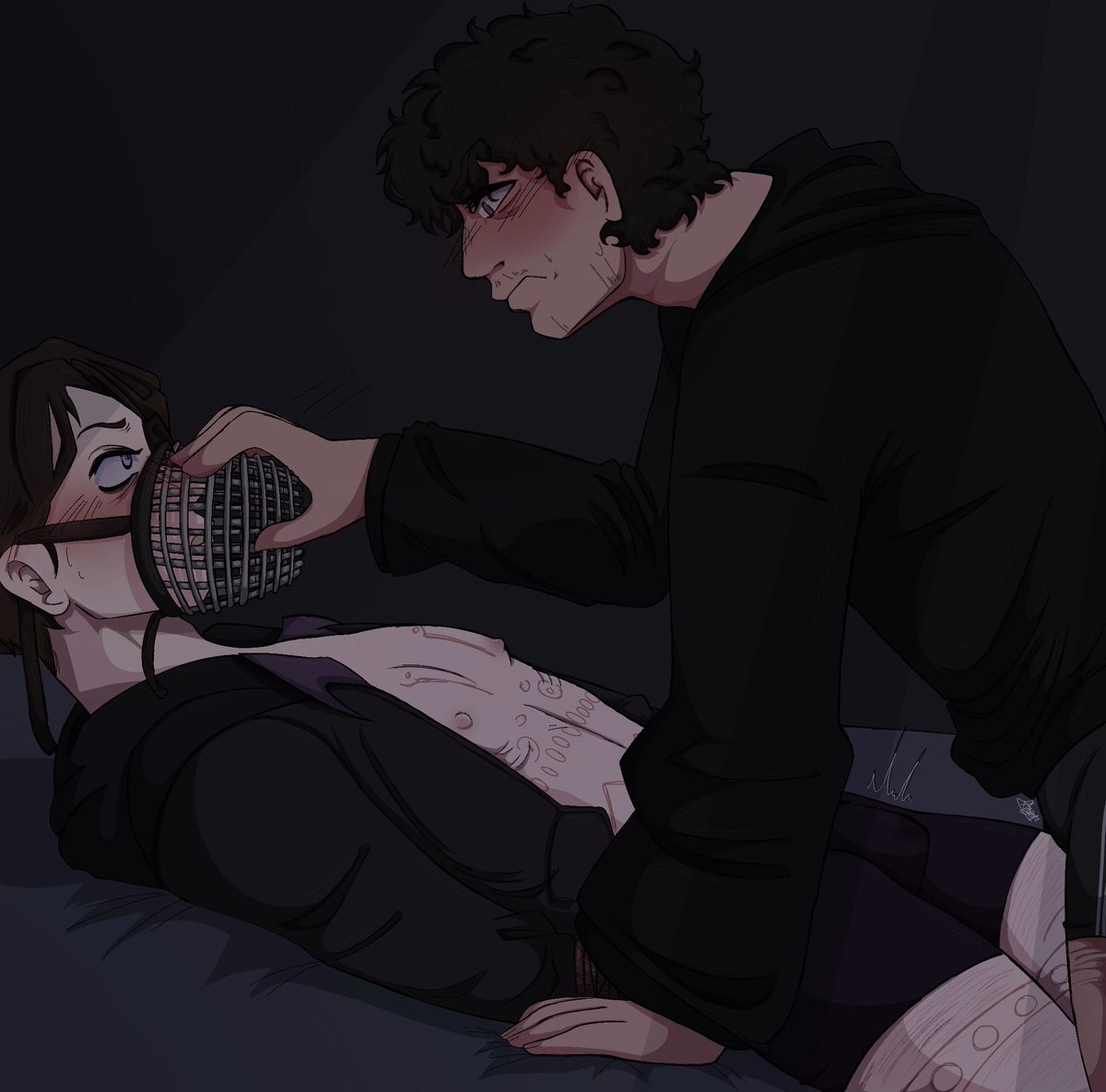 Angelsangledart's tweet photo. Muzzle that freak bro 

(I wanna die this is so bad. The background, shading, muzzle, etc, whatever…)

#miketosis #SchmAfton #schmafton #mikecest #fnaf #fnaf2movie #digitalart https://t.co/gP7y23035q