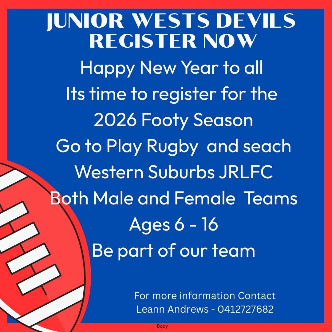 westsdevils's tweet image. DONT FORGET TO REGISTER TO THE JUNIOR DEVILS NOW

CLICK THIS LINK

profile.mysideline.com.au/register/clubs…