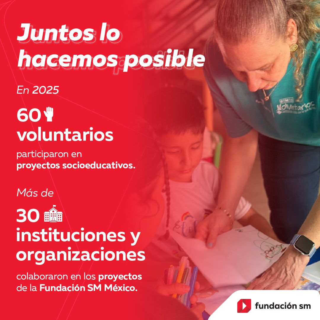 El impacto se construye en colaboración.
En 2025, voluntarios y aliados hicieron posible los proyectos de Fundación SM México.
Seguimos juntos en 2026.
#JuntosCuidamosLaEducación