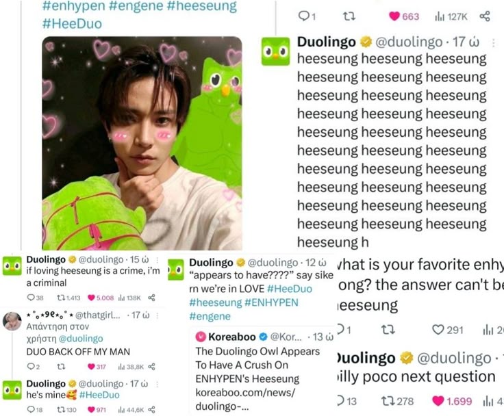 jayhoonvampz's tweet image. guys do you remember duolingo's obsession with Heeseung?? 😭