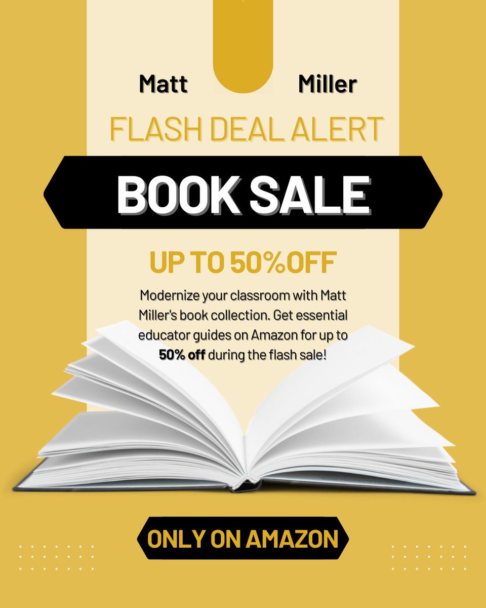 jmattmiller's tweet image. Grab Matt Miller’s best-selling books for up to 50% off during this Amazon flash sale! These prices are only available for a short time, so head to ditch.link/books to stock up before they’re gone. 📚✨

#BookSale #Education #Educators