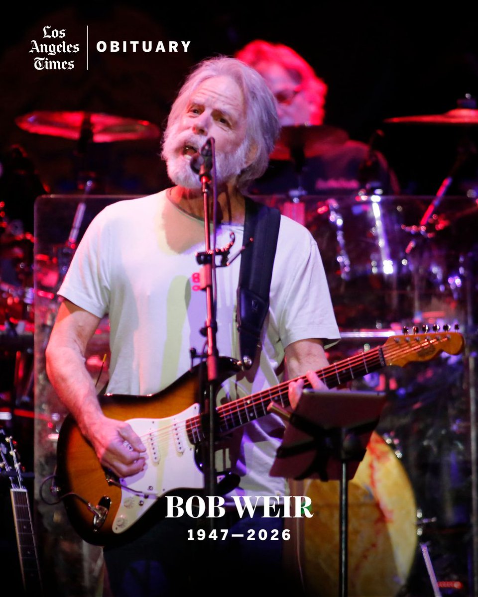 latimes's tweet image. Bob Weir, a founding member of countercultural icons the Grateful Dead known for his singular guitar playing, emotive singing and vibrant songwriting, has died at 78.

latimes.com/entertainment-…