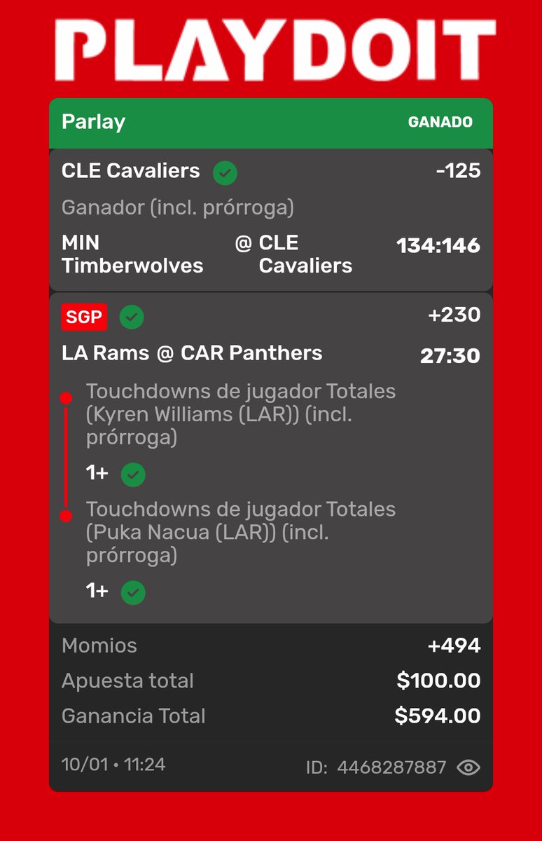 Damuba's tweet image. Verde 🌿 Lo bueno que no me fui con la borregada de Rams gana por paliza.