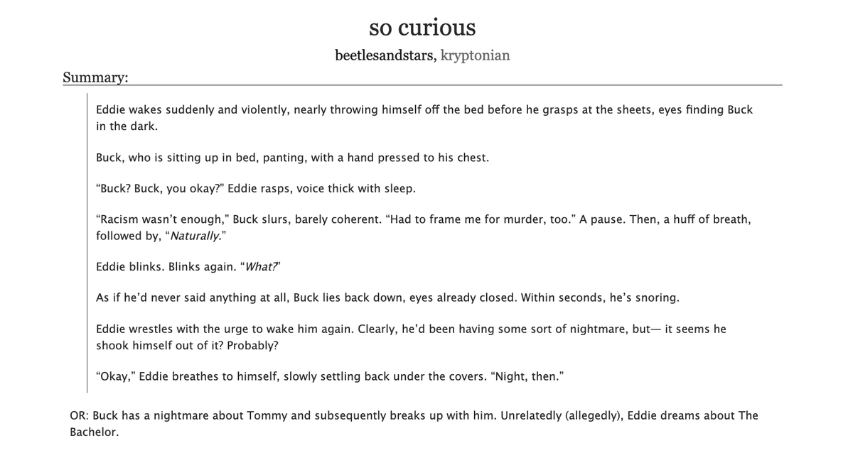 weteddie's tweet photo. so curious 🛌 w/ @jothebeetle 

- 6k words, rated teen
- buckt*mmy breakup, t*mmy bashing 
- 5 am feelings confession, finally getting together, dumbass4dumbass
- discussions of hit reality tv show the bachelor  
- crack treated seriously (ish?)

🔗 https://t.co/QOathx2uxt https://t.co/oxL55P9tOb