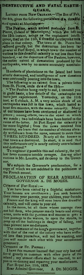 11 January 1839 9:55 UT
M7.8 megathrust #earthquake completely destroyed Fort-de-France, Martinique, killing maybe 4000 people (slaves weren't counted). Felt in the whole Lesser Antilles and even in Guyana.
agupubs.onlinelibrary.wiley.com/doi/full/10.10…
doi.org/10.1111/j.1365…
nyshistoricnewspapers.org