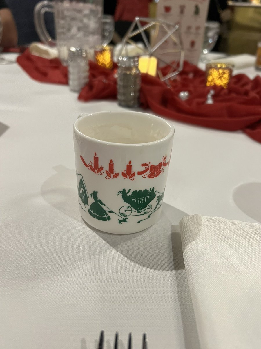 dalysshanson's tweet image. At the significant others company Christmas party and it’s a fancy menu. I ordered the Jingle Balls Egg Nog and it came in a cup made for ants. Bad look for the non banking guy here 😳