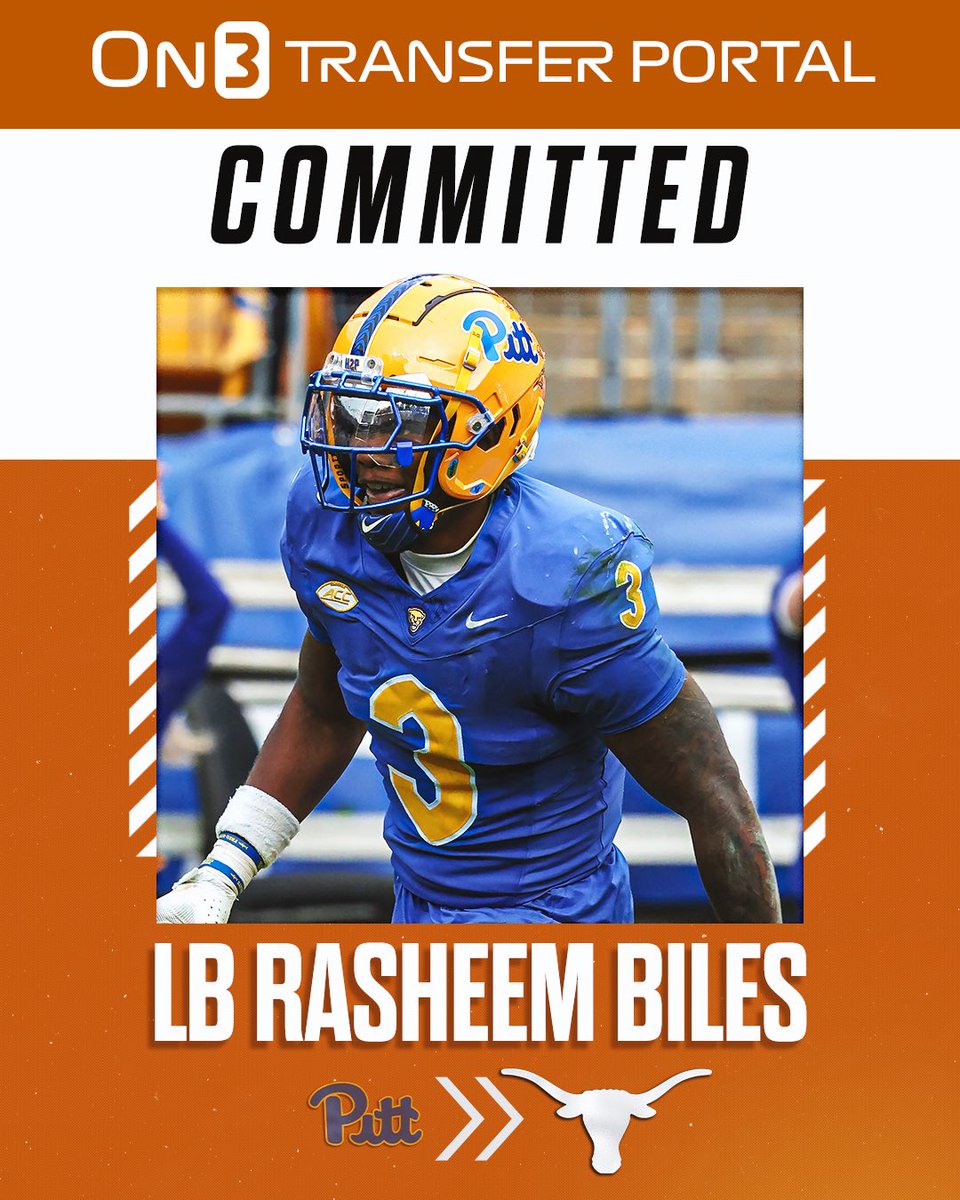 TransferPortal's tweet image. BREAKING: Pitt standout transfer LB Rasheem Biles has committed to Texas, @Hayesfawcett3 reports🤘

on3.com/college/texas-…