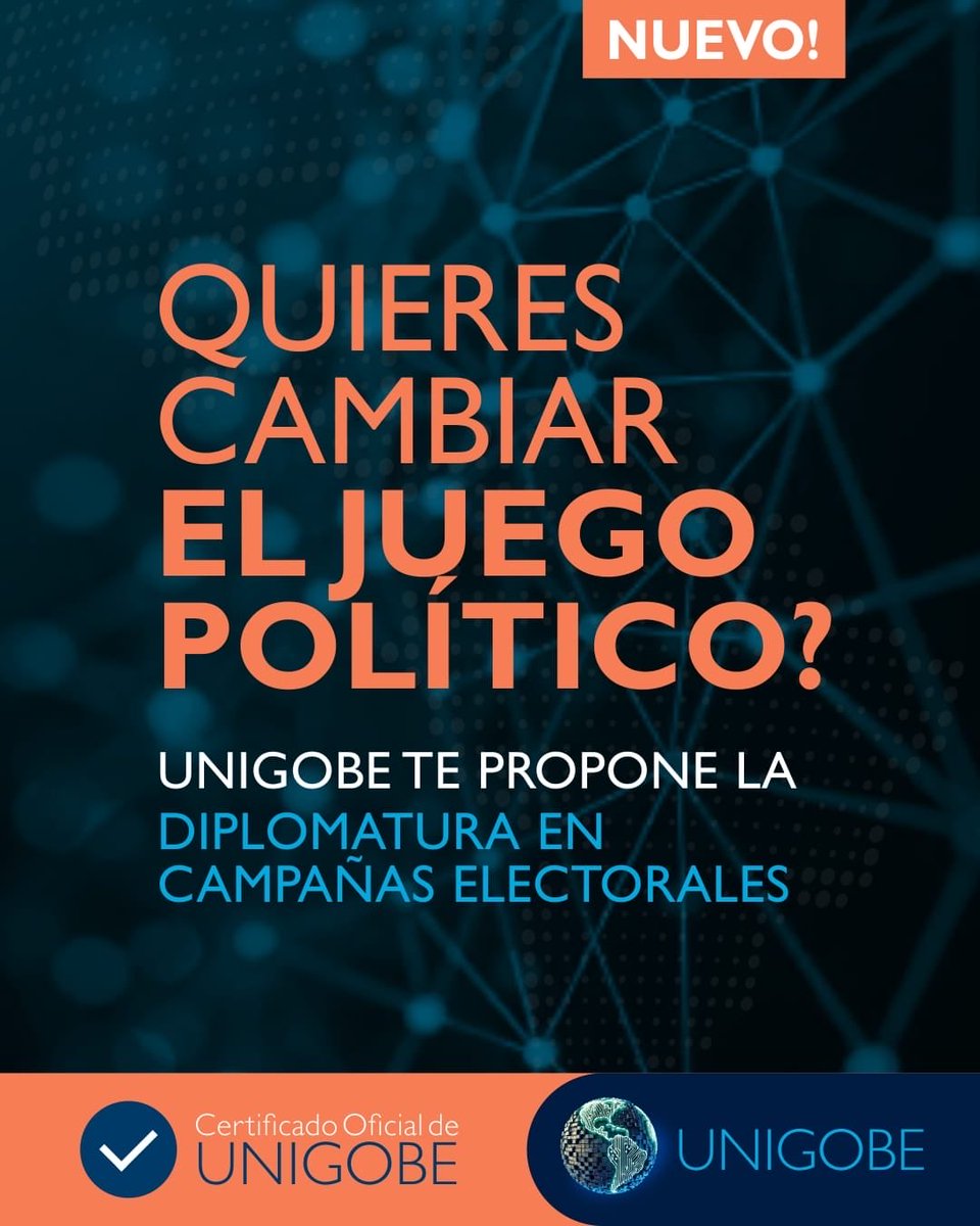 UnigobeOk's tweet photo. UNIGOBE presenta Diplomatura en Campañas Electorales.

*¿Qué aprenderás?*

- *Estrategia Electoral
- *Comunicación Política
- *Redes Sociales
- *Marketing Político
¡No te pierdas esta oportunidad! Inscríbete ahora 🚀

#CampañasElectorales #MarketingPolítico #ComunicaciónPolítica https://t.co/9Y6vm1nPNd