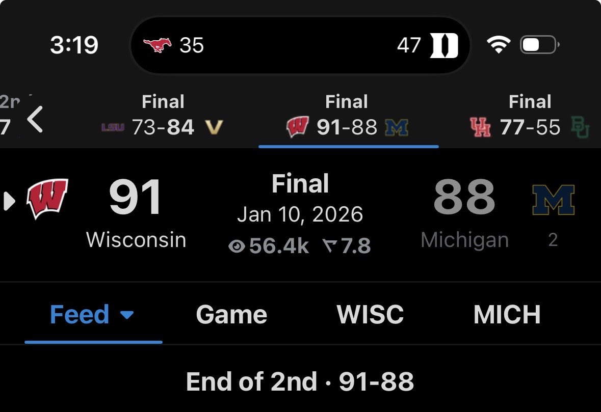SWHbrackets's tweet image. MICHIGAN FALLS TO WISCONSIN!

This is likely the best win any team will get this season.

Arizona or Iowa State will be the new holders of the #1 overall seed and Wisconsin will move from 3rd team out to getting a first round bye