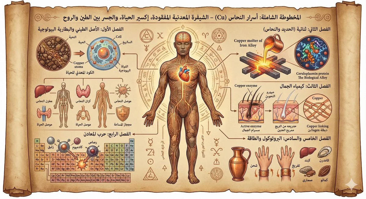 bri8trose's tweet image. أسرار النحاس و الشيفرة  المفقودة

نحن هنا في المنطقة المحرمة من العلم التقليدي .. حيث نزيح الستار عن المعدن المظلوم الذي هُمّش عمدا لصالح تجارة الأدوية

الأصل الطيني والبطارية البيولوجية

في  الكيمياء الإلهية أنت لست كتلة لحم 
أنت  مستخلص_معدني دقيق يقول الله تعالى : 
[ وَلَقَدْ…