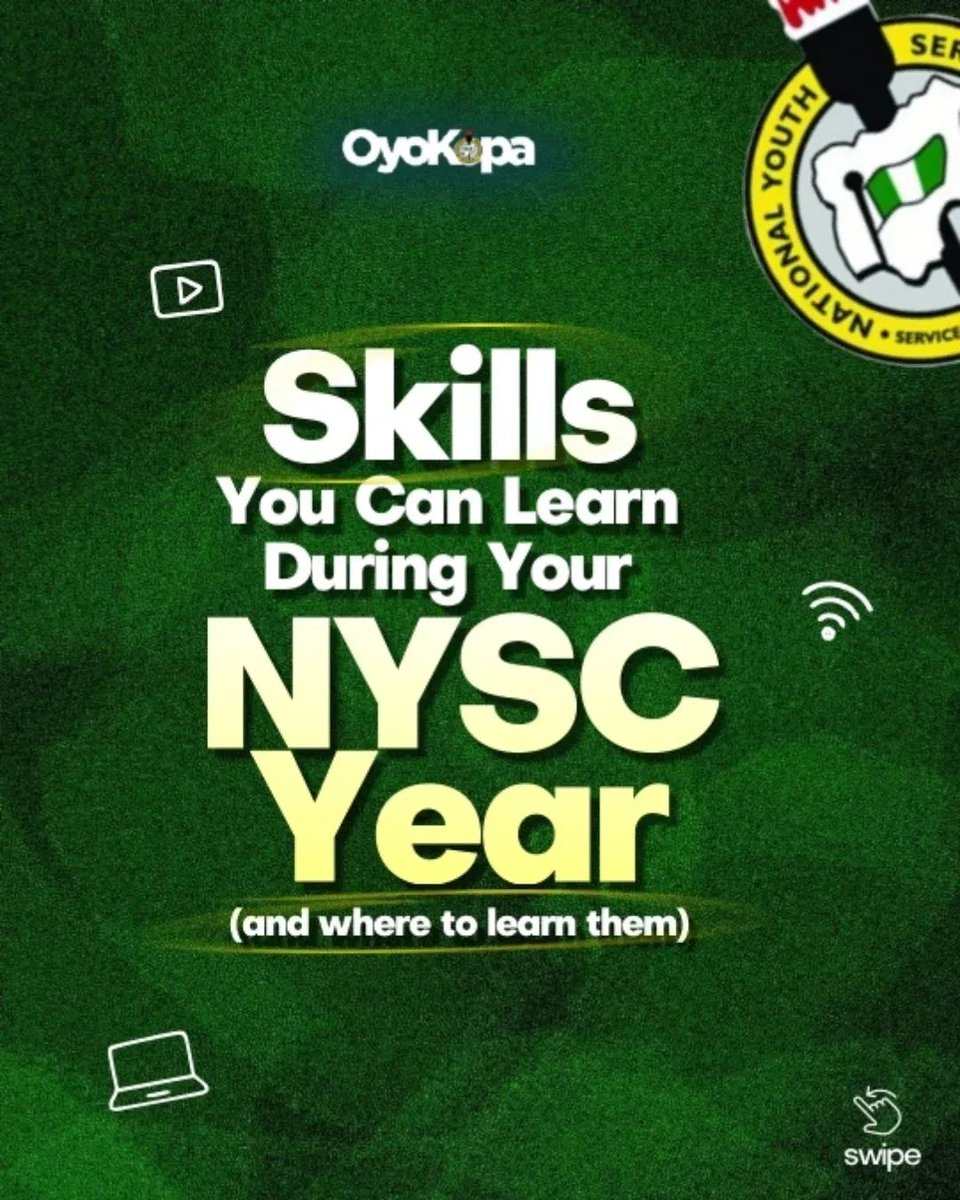 nysc360's tweet photo. Don't just sit and complain. Make your NYSC year a productive year, and learn new skills.
Happy new week
#nysc #oyokopa #oyocorper https://t.co/t3CohWbSfw