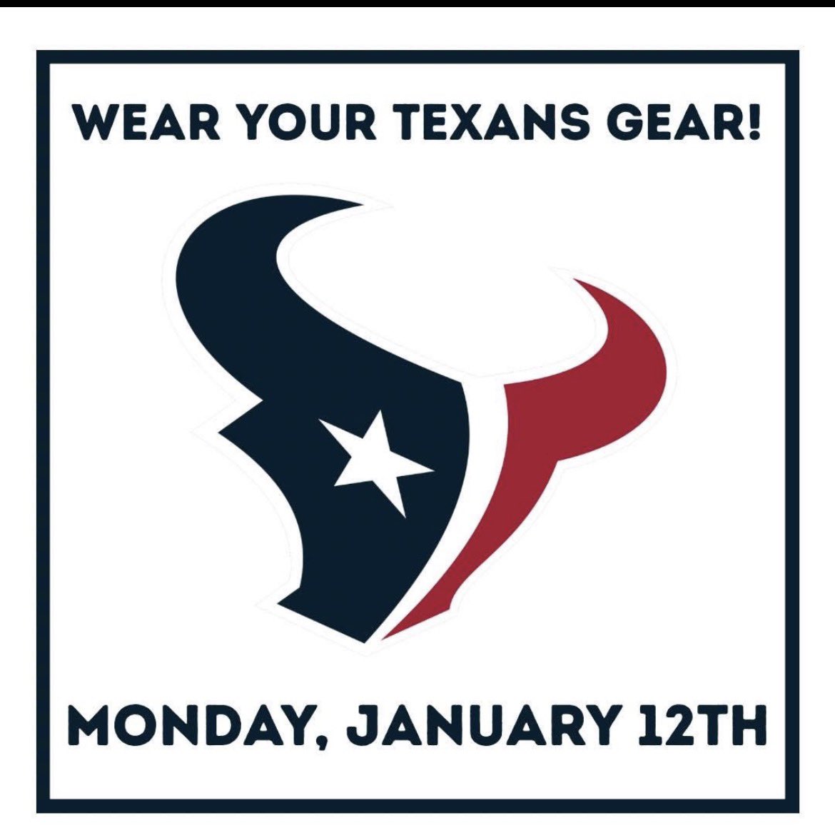Smith_CFISD's tweet photo. Sabercats - wear your Houston Texans gear on Monday to support our hometown team! https://t.co/qvLP3steg0