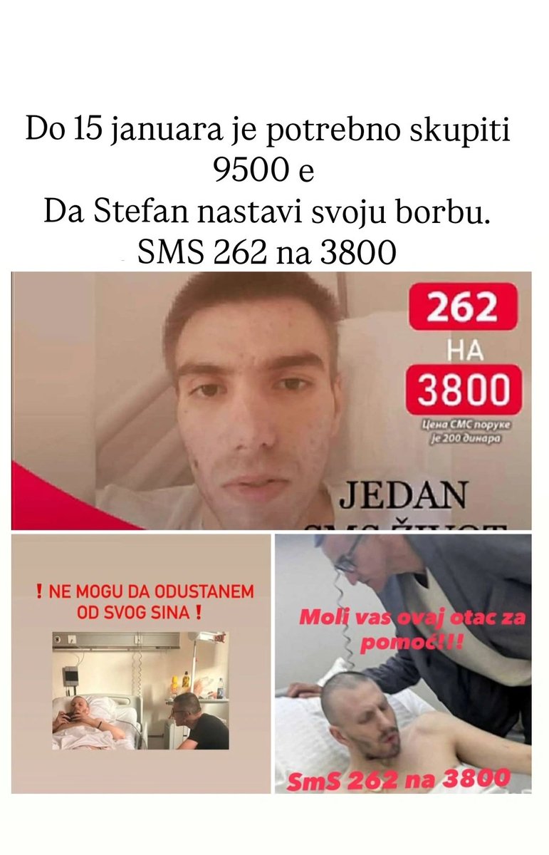 AuraSpejs's tweet image. Zamoliću vas za bar jednu SMS poruku i za RT da vidi više judi koji možda mogu pomoći da Stefan nastavi svoju borbu za život.