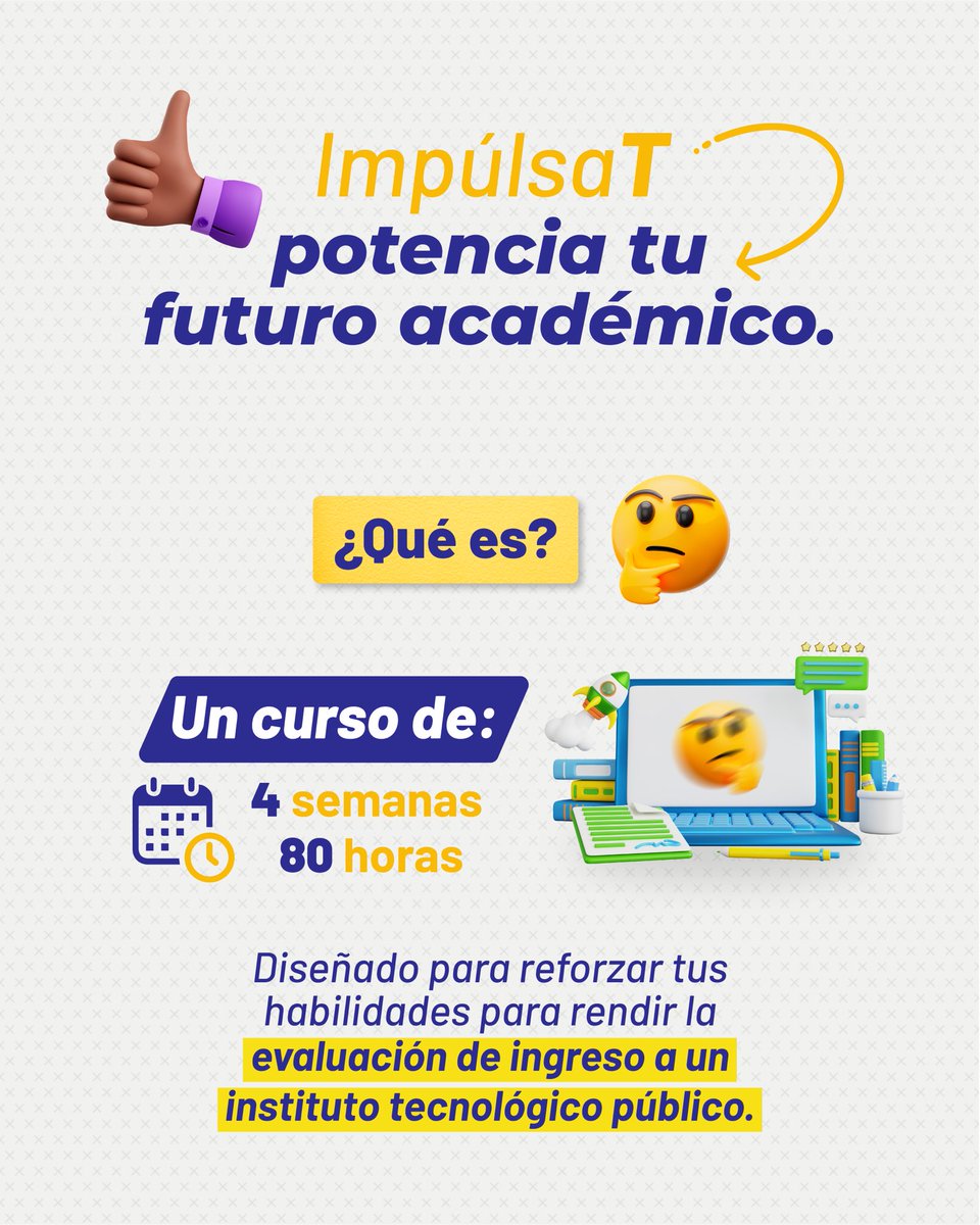 EduSuperiorEc's tweet photo. ⏳ ¡Iniciaron las inscripciones para #ImpúlsaT!

Un curso de 4 semanas para quienes buscan ingresar a un instituto superior tecnológico público.
 🗓️ Hasta el 16 de enero
🎓 100 % gratuito
📃 Incluye certificado

Inscríbete 👉 https://t.co/KXPgdwjhjS

#ElNuevoEcuador https://t.co/AScsYUv0N3