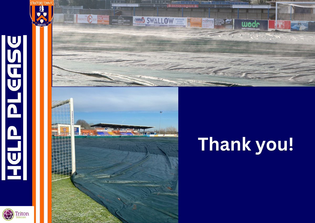 StratfordTownFC's tweet image. THANK YOU
A big thank you from Jordan and Mark to everyone who helped with the frost covers on both Thursday and this morning - the game wouldn't have gone ahead without your help. #Thank #BardyArmy