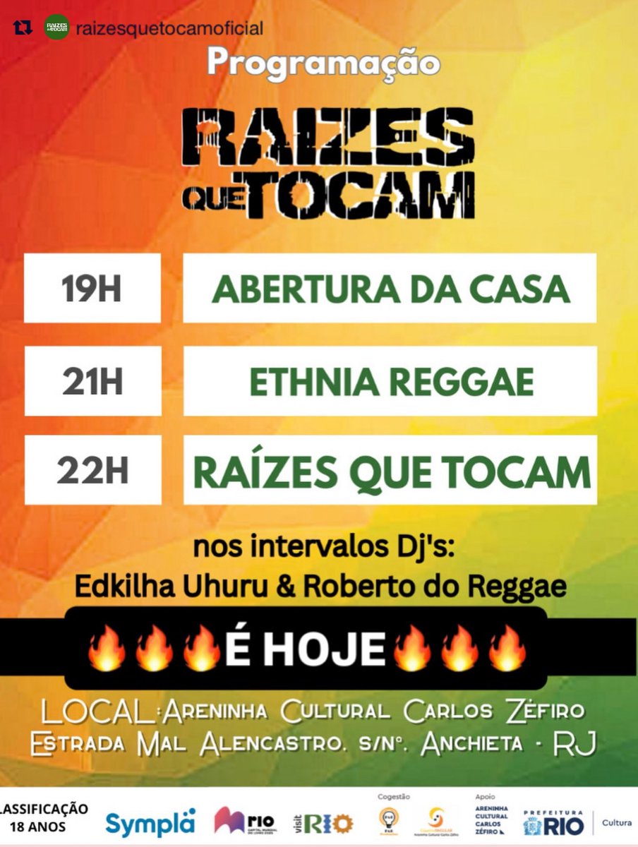 Show: Hoje tem Raízes Que Tocam e Ethnia Reggae em Anchieta/RJ

#FemaReggae #femareggaeraizesquetocam #FemaReggaeEthniaReggae 
Repost from @raizesquetocamoficial
•
É hojeeeee!!

Ingresso 20,00 
No link da bio ou na hora na bilheteria.