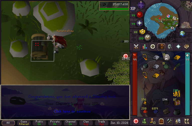 Pyromanimak's tweet image. 125 thieving