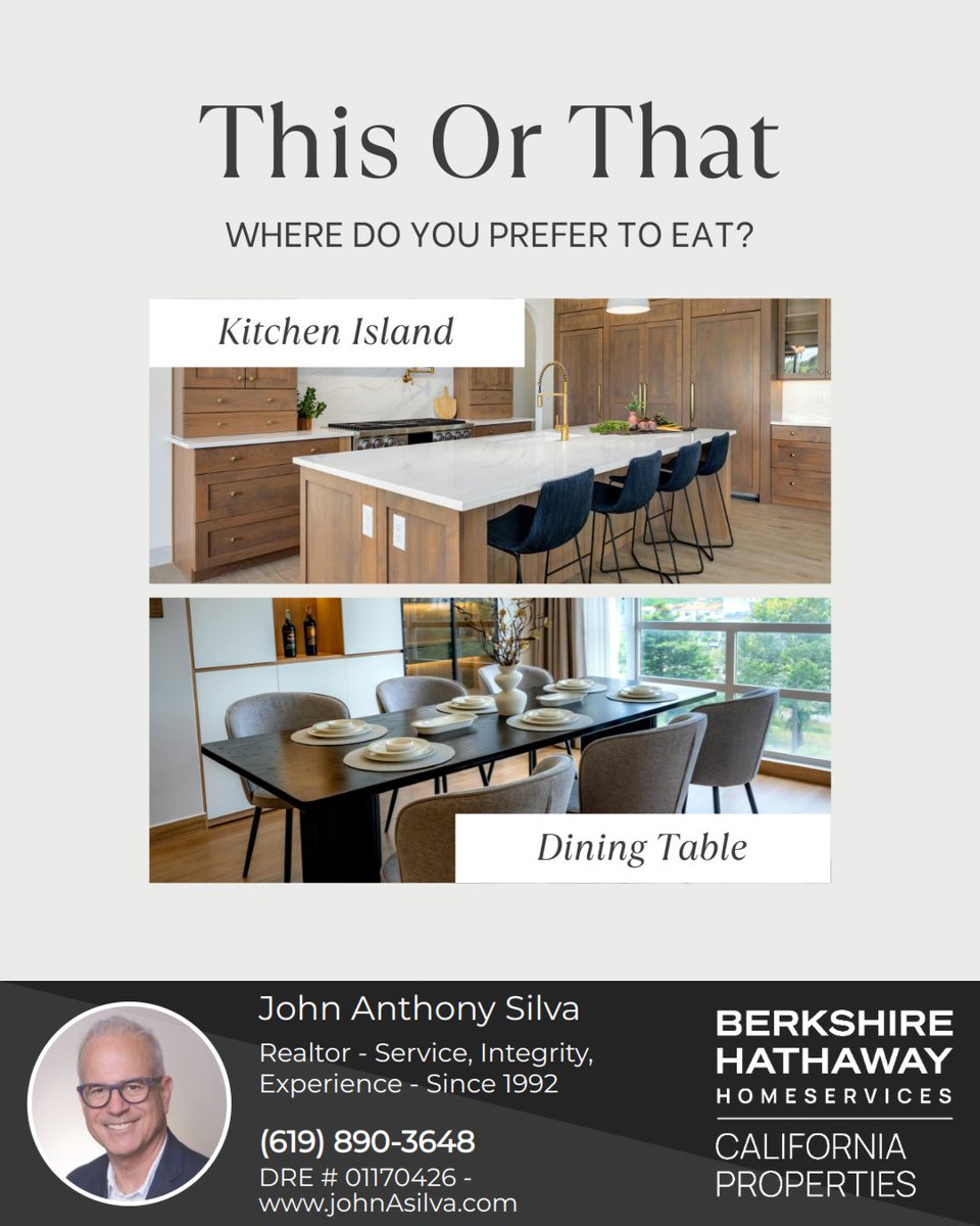 johnasilvaRE's tweet image. 🍽️ Whether it’s casual moments around the kitchen island or comforting dinners gathered around the dining table, the right space sets the tone for connection and conversation.

Which one feels like your style?

#homedining #familymeals #BHHS #BHHSRealEstate #HomeSellingHelp