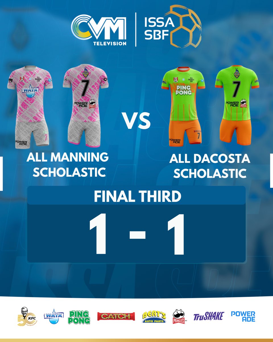 CVMTV's tweet image. Into the final third 🔥⚽️

All Manning Scholastic 🆚 All DaCosta Scholastic
Still deadlocked at 1–1 with everything to play for in this three-part showdown.

Who finds the winner? 👀

#ISSASchoolboyFootball #CVMSports #FinalThird #SeeItHappen #CVMTV