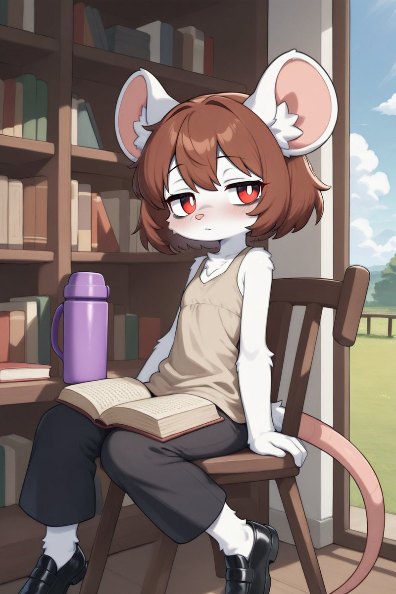 🐭....📚
Chloe… you really asked me to use my employee discount so you could use the books for that!? 😓

#furry #furryai #AIart
