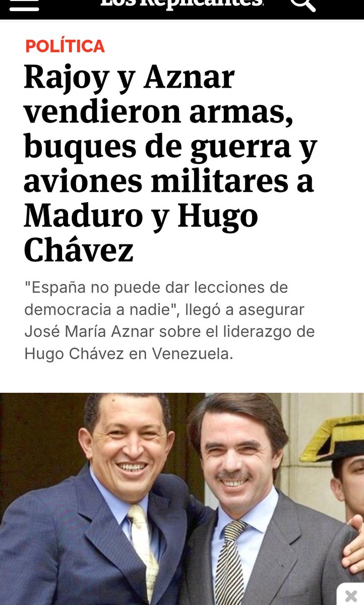 CecilioCastro's tweet image. #Hemeroteca A los que insultáis a Pedro Sánchez y Zapatero, aquí una estupenda Hemeroteca. Cuando Rajoy y Aznar vendían armas , buques de guerra y aviones militares a Maduro y Hugo Chávez. De vez en cuando hay que recordar "cositas"...