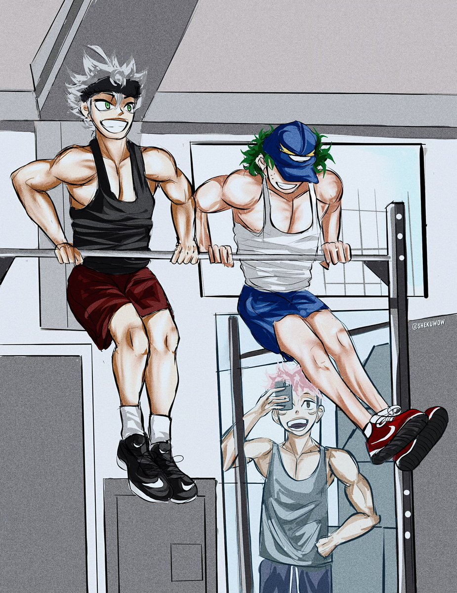 shekuwow's tweet image. gym bros 🏋️‍♂️

#blackclover #MHA #JJK