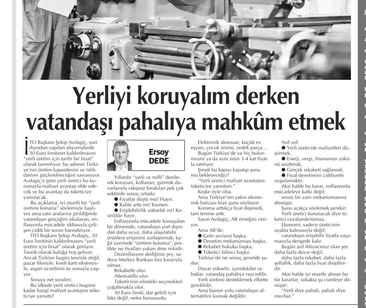 ersoydede's tweet image. Şekip Avdagiç’in anlamadığı ne?…
Gelin birlikte bakalım… @dirilispostasi 

Bu ülkede yerli üretici bugüne kadar hangi maliyet avantajını tüketiciye yansıttı?

Yıllardır “yerli ve milli” denilerek korunan, kollanan, gümrük duvarlarıyla rakipsiz bırakılan pek çok sektörde sonuç…