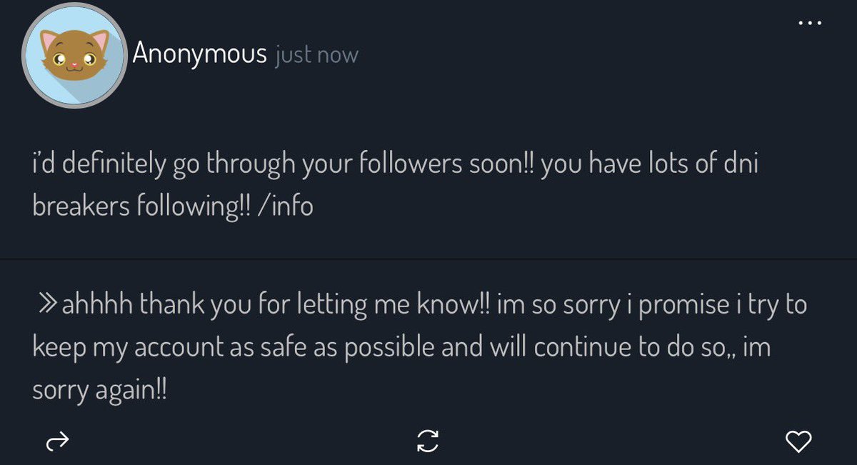 m sorry again yall :(( promise i do try and clean out followers/interactions as often as i can!!