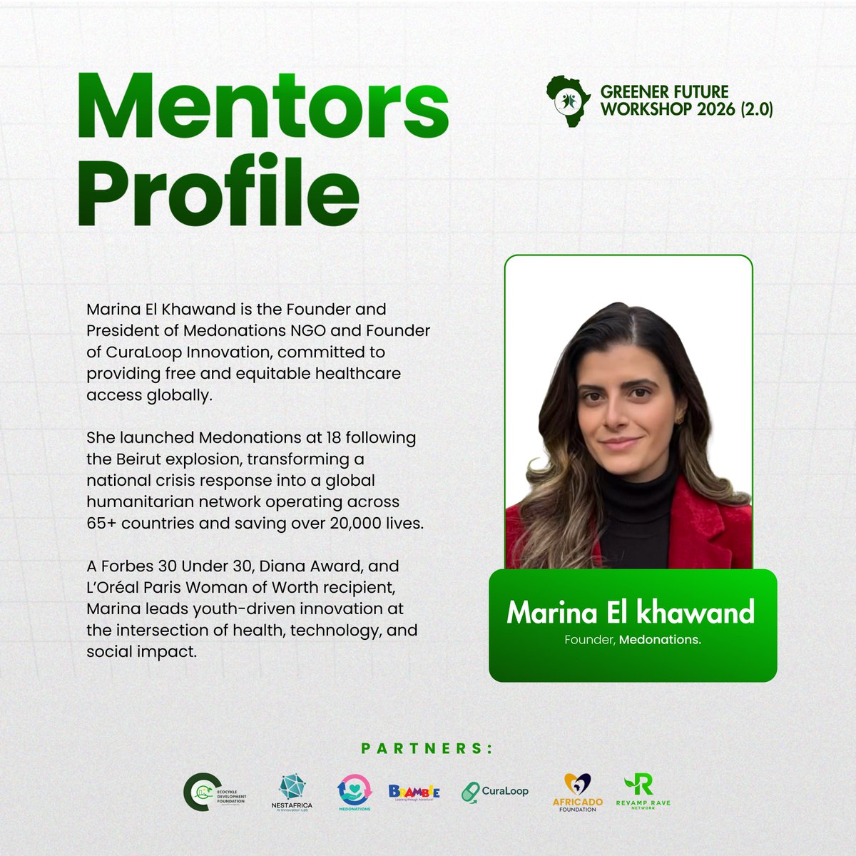 greenerfuture_w's tweet photo. At the intersection of humanitarian action, innovation, and youth leadership is @MarinaKhawand 

Founder of @mednationlb and @CuraLoopInnovation, her journey began at 18, transforming crisis response into a global healthcare network active in 65+ countries. https://t.co/jXU2NG4sDh